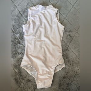 Aoylisey Women's High Neck Ballet Dance Leotard Open Back, White, XS X-Small